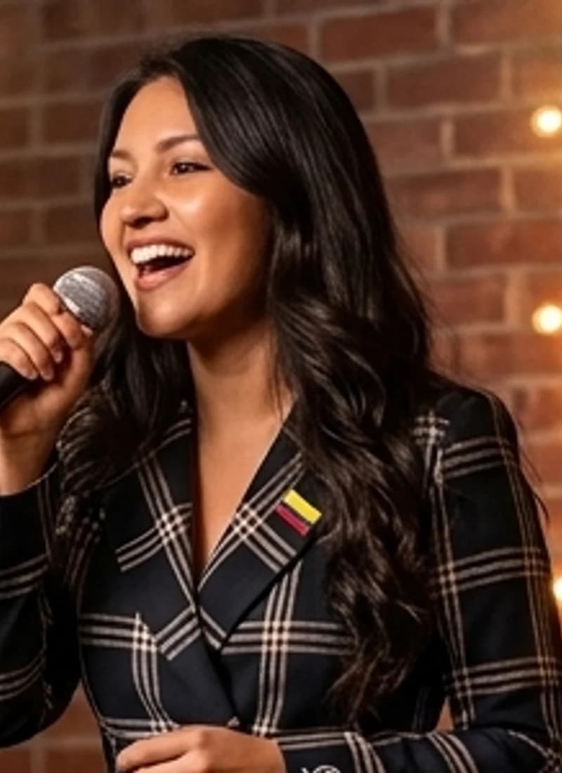Estudiante cantando con un micrófono